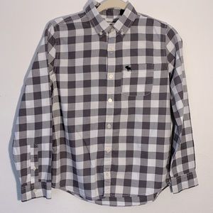 Abercrombie kids grey plaid gingham button up, size 13/14